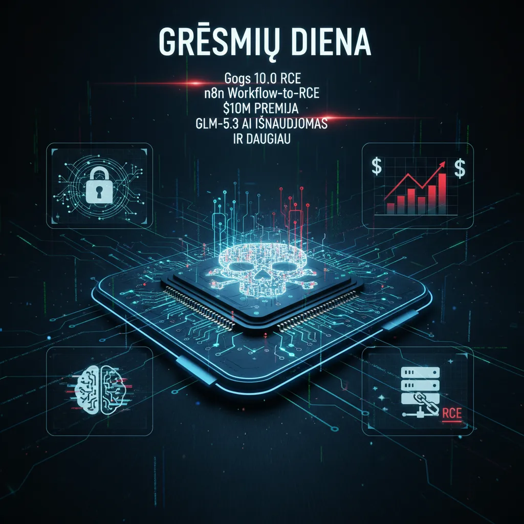 Grėsmių diena: Gogs 10.0 RCE, n8n Workflow-to-RCE, $10M premija, GLM-5.3 AI išnaudojimas ir daugiau