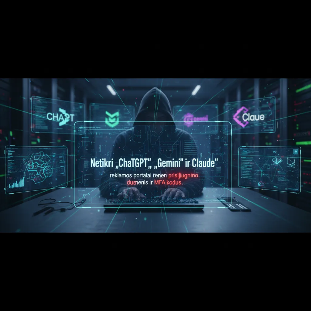 Netikri „ChatGPT“, „Gemini“ ir „Claude“ reklamos portalai renka prisijungimo duomenis ir MFA kodus