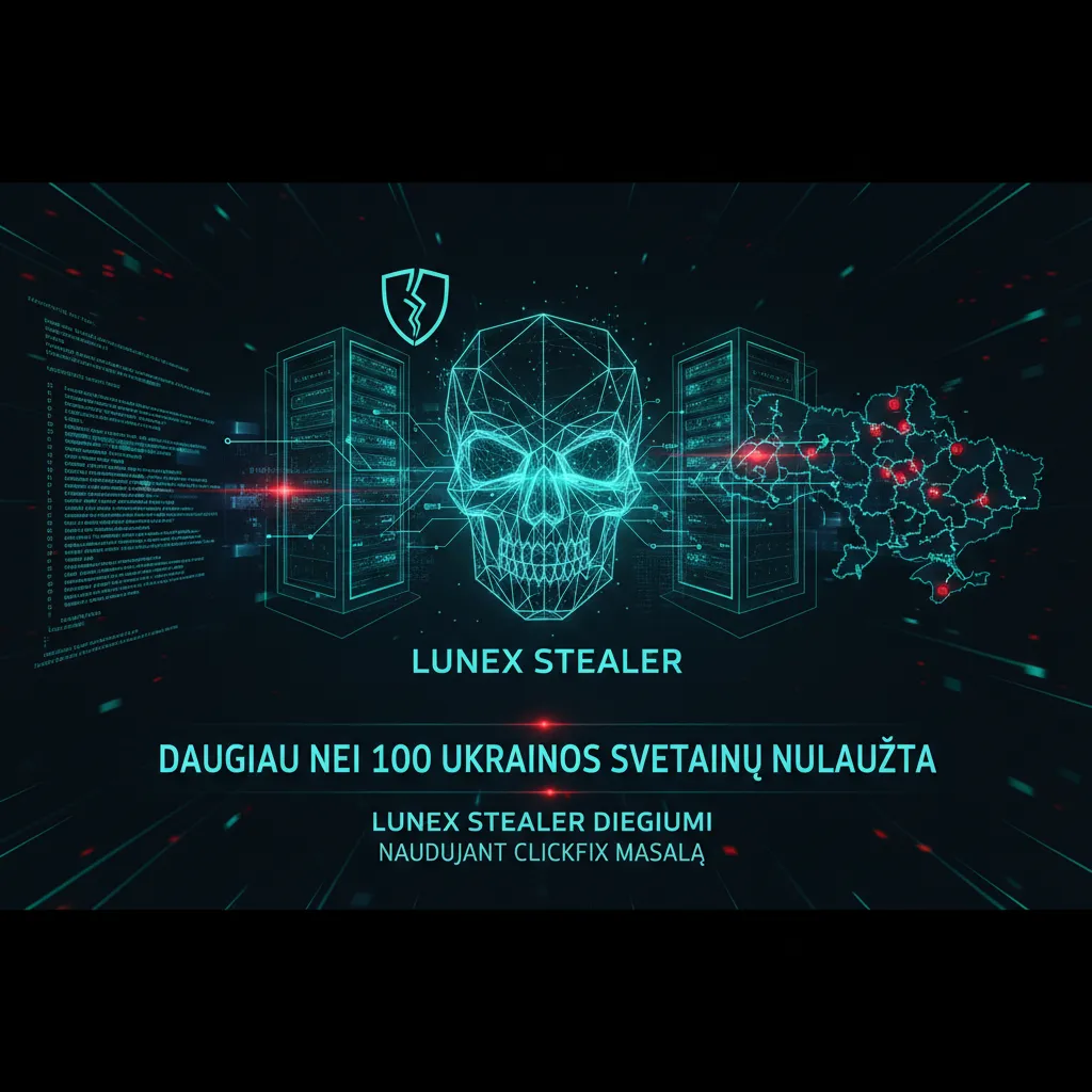 Daugiau nei 100 Ukrainos svetainių nulaužta Lunex Stealer diegimui naudojant ClickFix masalą
